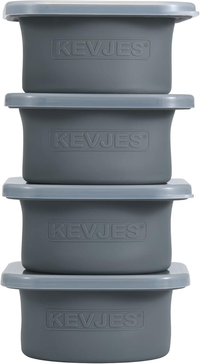 PLUS 1000ml Pizza Dough Proofing Boxes for DIY Artisan Pizza, Food Grade Silicone Stackable Containers with Lids, Sturdy Reinforced Steel. Freezer, Fridge, Dishwasher Safe (4Space Grey Plus)