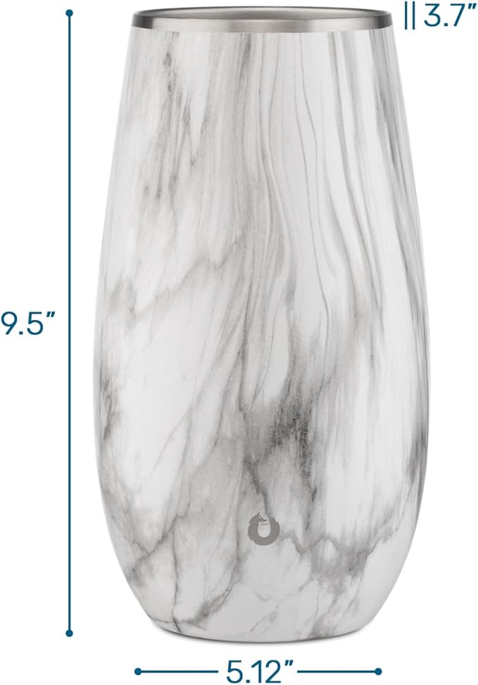 SNOWFOX Premium Vacuum Insulated, Triple Walled, Stainless Steel Wine Chiller w/Optimal fit to keep wine cold longer. Fits most Wine and Champagne Bottles. Non-Slip Silicon Base, Marble