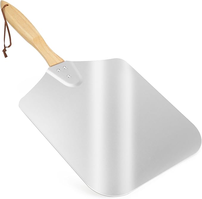 Skyflame Kitchen Supply Aluminum Pizza Peel with Wooden Handle 14-Inch x 16-Inch, Large Pizza Paddle for Baking Homemade Pizza Bread
