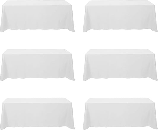 BRILLMAX 6 Pack White Tablecloths for 8 Foot Rectangle Tables 90 x 156 Inch - 8ft Rectangular Bulk Linen Polyester Fabric Washable Cloth Cover for Wedding Reception Banquet Birthday Party