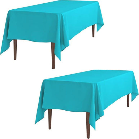 LTC LINENS 2 Pack Turquoise Rectangular Tablecloths 70 x 120 Inches for 6 or 8 Feet Rectangle Banquet Tables with Half-Drop -Stain and Wrinkle Resistant Polyester Cloth Table Covers for Party, Wedding