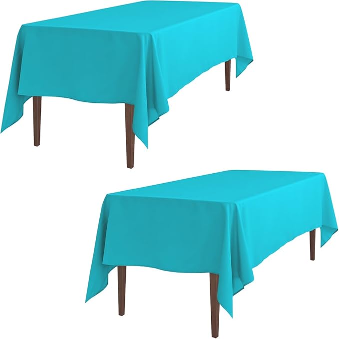 LTC LINENS 2 Pack Turquoise Rectangular Tablecloths 60 x 102 Inches for 6 Feet Rectangle Banquet Tables with Half-Drop - Stain and Wrinkle Resistant Polyester Cloth Table Covers for Party, Wedding
