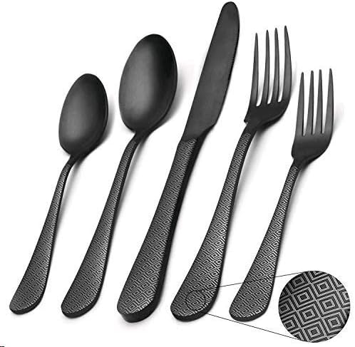 Matte Black Silverware Set,SHARECOOK Satin Finish 40-Piece Stainless Steel Flatware Set,Kitchen Utensil Set Service for 8,Tableware Cutlery Set for Home and Restaurant, Dishwasher Safe