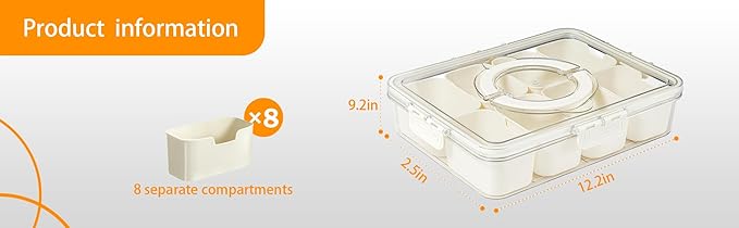 Snackle Box Container Meal Prep Divided Portion Serving Platters and Trays with Lid Handle Reusable Vacation Camping Travel Beach Essentials Food Fruit Veggie Organizers and Storage for Fridge