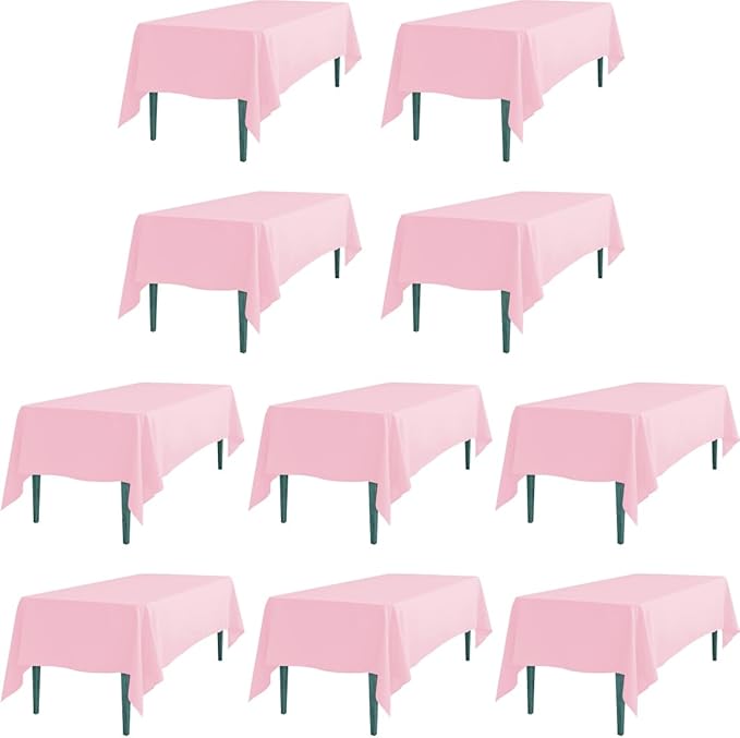 LTC LINENS 10 Pack Pink Rectangular Tablecloths 60 x 126 Inch for 8 Feet Rectangle Banquet Tables with Half-Drop - Stain and Wrinkle Resistant Polyester Fabric Table Covers for Party, Baby Shower
