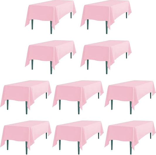 LTC LINENS 10 Pack Pink Rectangular Tablecloths 60 x 126 Inch for 8 Feet Rectangle Banquet Tables with Half-Drop - Stain and Wrinkle Resistant Polyester Fabric Table Covers for Party, Baby Shower