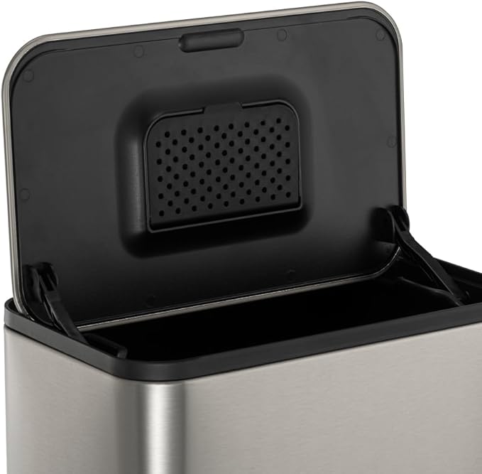 RED FACTOR Stainless Steel Hanging Trash Can with Lid and Inner Bucket – Slim 1.3 Gallon Odor-Free Compost Bin for Kitchen Cabinet, Countertop, Under Sink, or Bathroom (Metallic Gray)