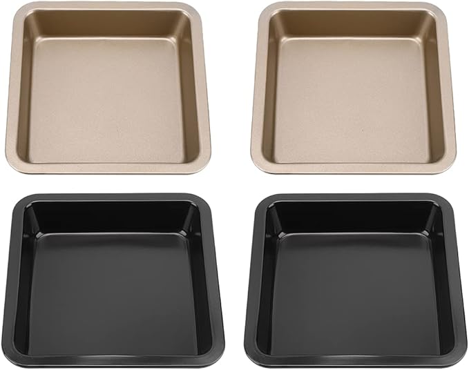 2Pcs Rectangle Cake Pan 8.9x8.9x1.8in (22.5x22.5x4.6cm) - Nonstick Baking Pans for Cakes, Brownies, Lasagna & Cookies, Even Heat Distribution, Dishwasher Safe(Gold)