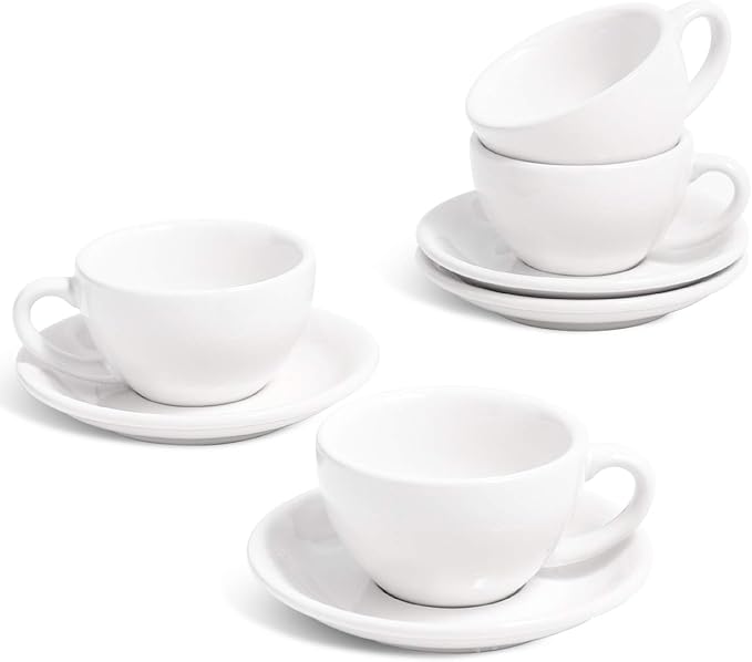 LE TAUCI 3 oz Espresso Cups with Saucers, Demitasse Coffee Cup for Shot, Lungo, Ristretto - 3 inch, Set of 4, White