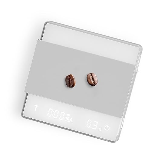 MHW-3BOMEBR Espresso Scale with Auto Timer, Rechargeable Coffee Scale for Barista, 0.1g High Precision Digital Coffee Bean Weight Scales, 0.3-2kg, Solid-liquid Detection, Auto Peeling,White ES6028W-OS