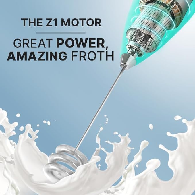 Zulay Kitchen Milk Frother with Patented Tornado Triple Whisk – Handheld Foam Maker for Coffee, Lattes, Matcha & Hot Chocolate – Rich, Creamy Froth in Seconds -