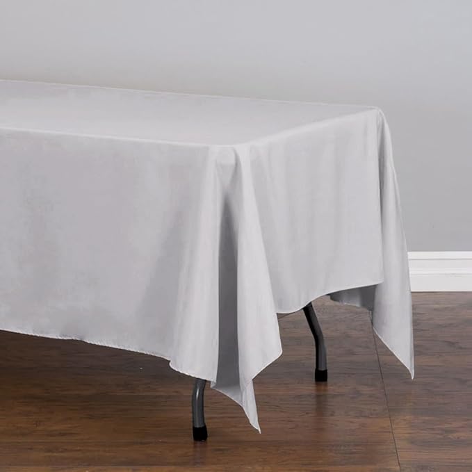 LTC LINENS 5 Pack Rectangular Tablecloths Silver 70 x 120 Inch for 6 or 8ft Rectangle Banquet Tables with Half-Drop - Stain and Wrinkle Resistant Polyester Fabric Cloth Table Covers for Wedding, Party