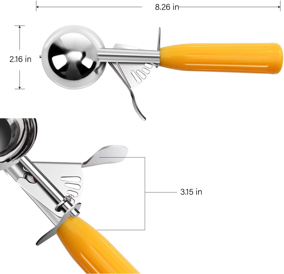 Commercial-Grade Ice Cream Scooper 1.63 oz, 18/8 Stainless Steel Cookie Scoop with Plastic Handle, Portion Control Disher Scoop for Bakeries, Restaurants & Dessert Shops, #20, Yellow