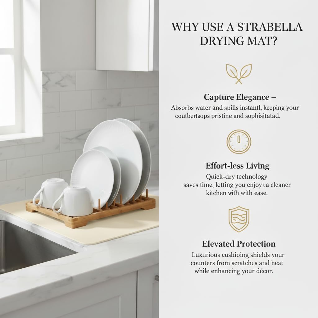 Dish Drying Mat Super Absorbent – 16" x 18" Coffee Mat for Countertops – Non-Slip Drying Mat for Kitchen Counter – Easy to Clean Water Absorbent Mat – Large Dish Drying Mats (Tapioca)