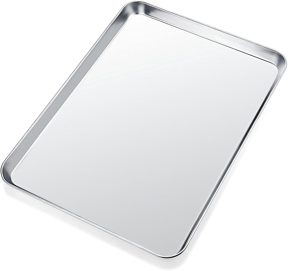 Baking Sheet, Yododo Stainless Steel Cookie Sheet Toaster Oven Tray Pan Rectangle Size 16 x 12 x 1 inch, Non Toxic & Healthy, Superior Mirror Finish & Easy Clean, Dishwasher Safe