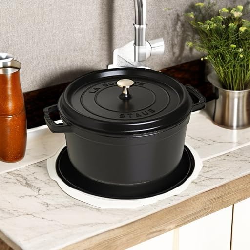 STAUB Cast Iron Dutch Oven 7-qt Round Cocotte, Serves 7- 8, Made in France, Black Matte