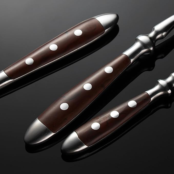 IKXO 16 Pieces Brown Gum Wood Handle Silverware Set for 4, Exquisite Ergonomic Flatware Set Food-Grade Stainless Steel Cutlery Set, Tableware Eating Utensils, Mirror Finished, Dishwasher Safe