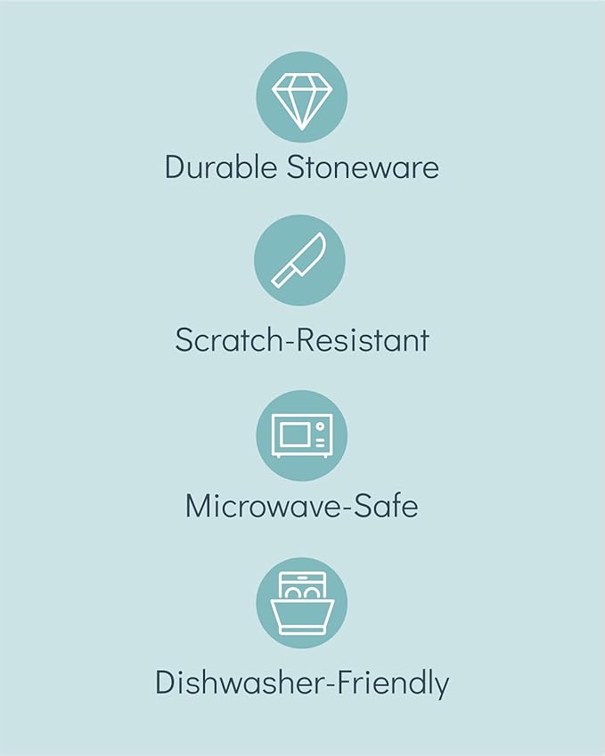 Stoneware dinnerware set 8 persons 32 pcs – Modern style plates and bowls set ceramic – Dishwasher safe and scratch resistant – Bowl and plate set – Dinner service Pure Living beige & blue