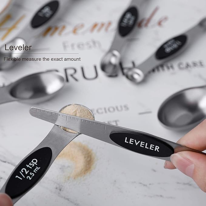 Magnetic Measuring Spoons Set Stainless Steel with Leveler, Stackable Metal Tablespoon Measure Spoon for Baking, Cups and Spoon Set Kitchen Gadgets Apartment Essentials