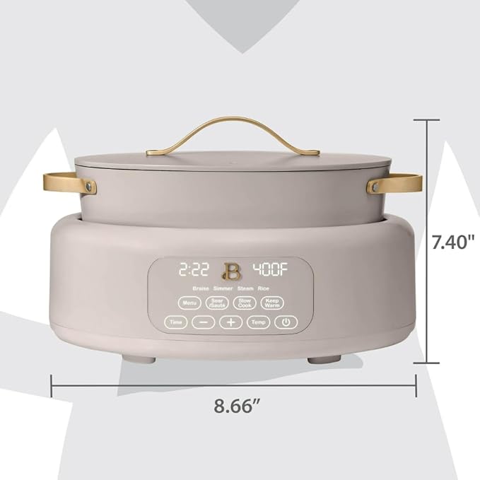 Beautiful 10-in-1 6Qt Electric Multi-Cooker with 7 Presets,Oven-Safe Pot & Lid,Sauté, Steam,Slow Cook,Slow Cooker, Simmer,Rice & More,Touch Display,Dishwasher Safe,Serves Up to 7(Porcini Taupe)