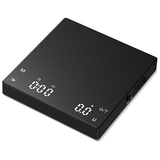 Rechargeable Mini Coffee Scale, Diyife Pour Over Coffee Scale with Timer, 2kg/0.1g Accurate Scale, Auto/Manual Timing, Mini Portable Digital Kitchen Scale for Drip Coffee, Espresso, French Press