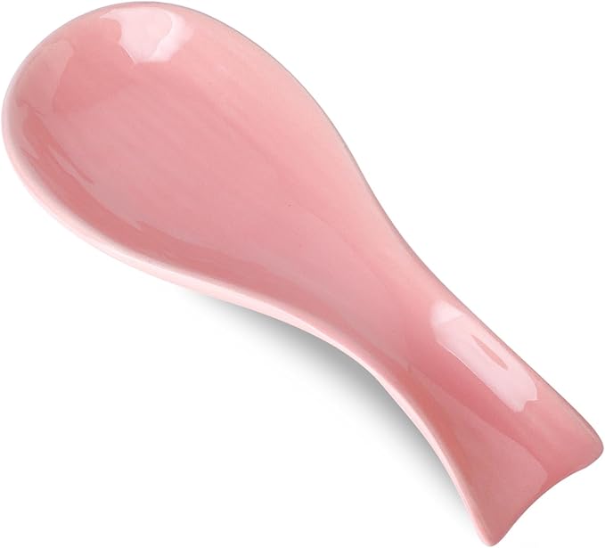 Hasense Spoon Rest for Stove Top, Large Ceramic Spoon Holder for Kitchen Counter, Cooking Utensil Rest for Spatula Ladle Spoon and Tong, Kitchen Spoon Rest for Home and Coffee Bar Accessories, Pink