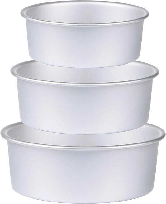 HomeMall Round Cake Pan Set of 3 (6 x 3 inch/8 x 3 inch/10 x 3 inch), Aluminum Baking Pans for Layer Cakes, Heavy Duty Non-Stick, Evenly Baking Tools for Home Kitchen, Birthday Wedding Anniversary