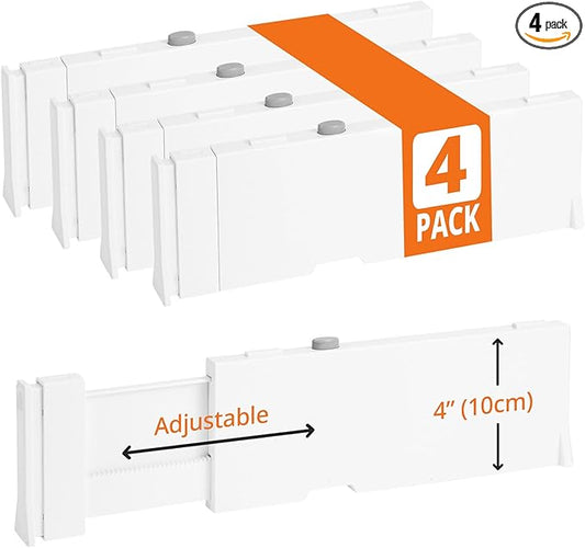 4 Pack 4" High Drawer Dividers, 11"-17" Expandable Drawer Organizer For Clothes, Dresser Drawer Organizer, Drawer Separators for Baby Clothes, Vanity, Kitchen and Office Storage, Warm White