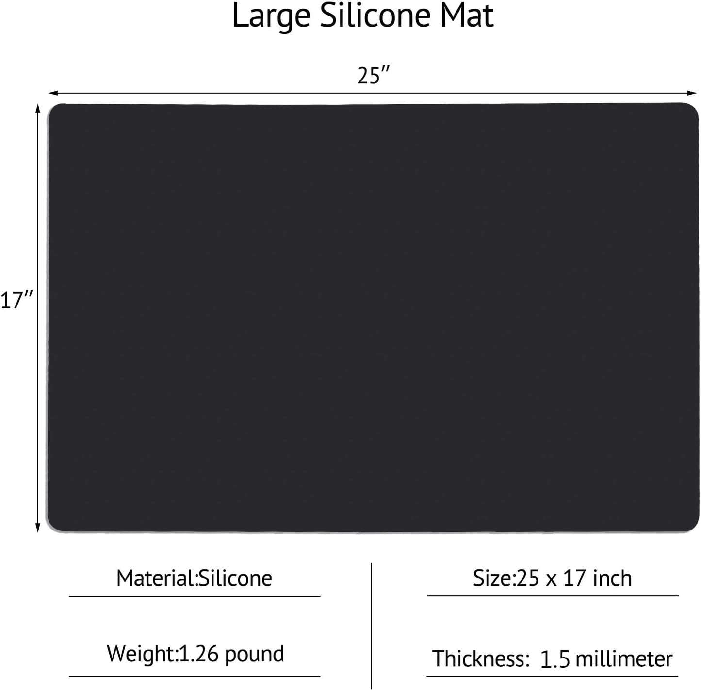 Gartful Silicone Mats for Kitchen Counter, Thicker 0.06", 25 x 17 inches Multipurpose Table Mat, Silicone Pad Desk Work Mat, Nonstick Nonskid Heat-Resistant Pad, Placemat, Black
