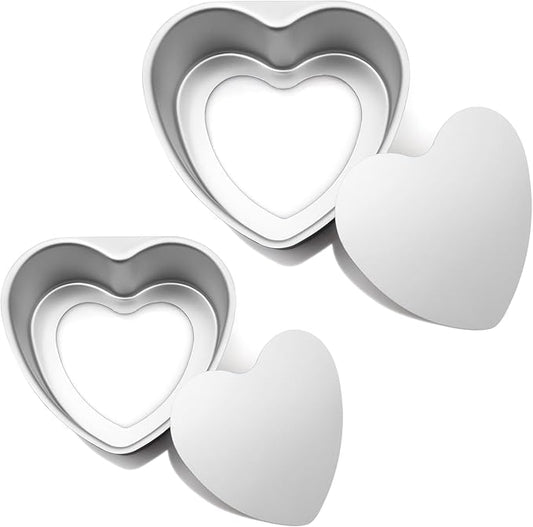Aluminum Heart Shaped Cake Pans, 2pcs Nonstick Baking Pan with Removable Bottom 8 Inch 10 Inch Cake Mold for Valentine's Day Wedding Birthday Anniversary