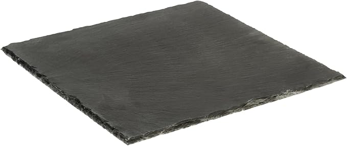 Restaurantware Slate Serving Trays 4 Pack of 12 x 12" Foam Feet Charcuterie Stone Plates Rustic Edges Freezable Black Square Serving Display Cheese Boards for Kitchen, Gourmet, Dining, Parties