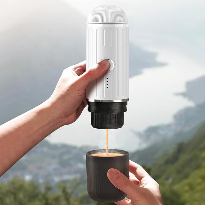 BENFUCHEN Portable Electric Espresso Machine, Travel Coffee Maker for Camping, On the Go Car Coffee Maker Self-Heating with USB-C, With Ground Coffee & N Espresso Capsule for RV/Hiking/Office, White