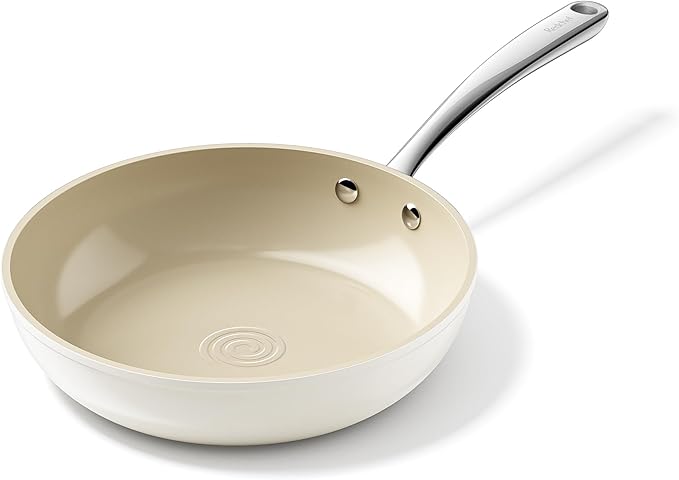 Redchef Ceramic Nonstick Frying Pan, Ceramic Non-Stick Saute Pan, Non Toxic Egg Pan, Cooking Pan for Kitchen, PFAS Free, All Stovetops (Gas, Electric, Induction), Oven Dishwasher Safe(9.5" Beige)