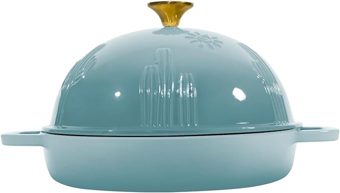 Cast Iron Bread Oven With Cloche Lid for Baking - Blue Enameled Dutch Oven With Dome Lid for Sourdough - 5 qt