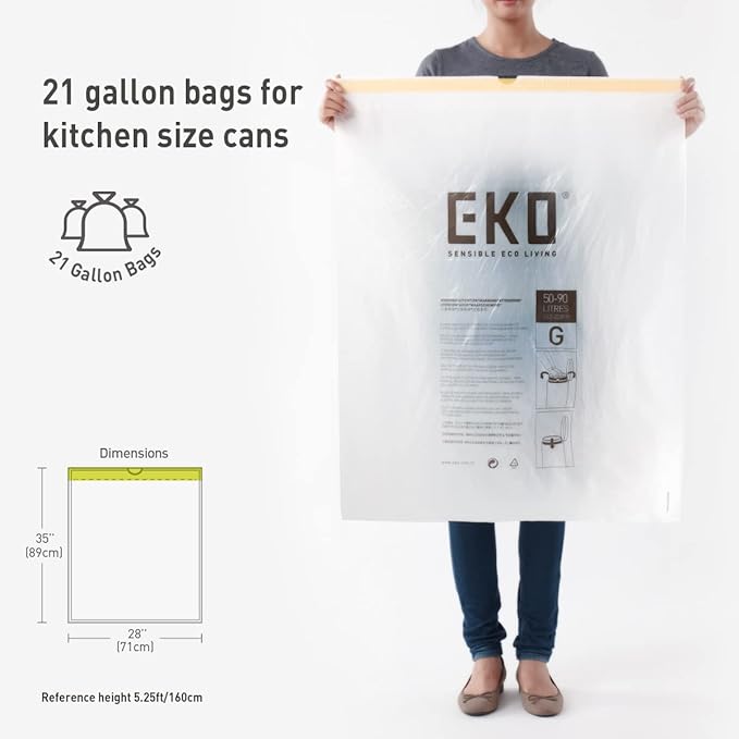 EKO 80 Liter Motion Sensor Trash Can Starter Set - Includes Mirage-X 80 Liter Automatic Touchless Trash Can Plus 60-Count of 21 Gallon Extra-Strong Drawstring Trash Bags