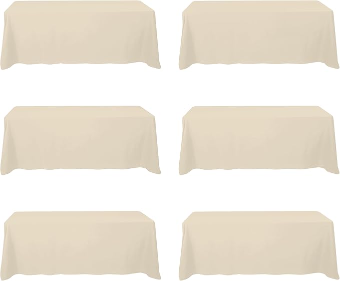 BRILLMAX 6 Pack Beige Tablecloths for 8 Foot Rectangle Tables 90 x 156 Inch - 8ft Rectangular Bulk Linen Polyester Fabric Washable Cloth Cover for Wedding Reception Banquet Birthday Party