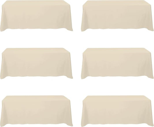 BRILLMAX 6 Pack Beige Tablecloths for 8 Foot Rectangle Tables 90 x 156 Inch - 8ft Rectangular Bulk Linen Polyester Fabric Washable Cloth Cover for Wedding Reception Banquet Birthday Party
