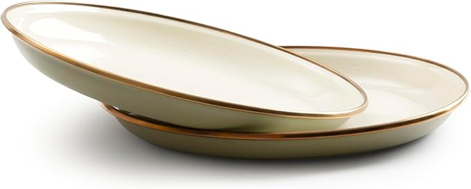 Barebones 2-Tone Salad Plate - Set of 2, 8-Inch Salad Plate - Enamelware Plates - Durable Kitchen or Camping Plates (Olive Drab)