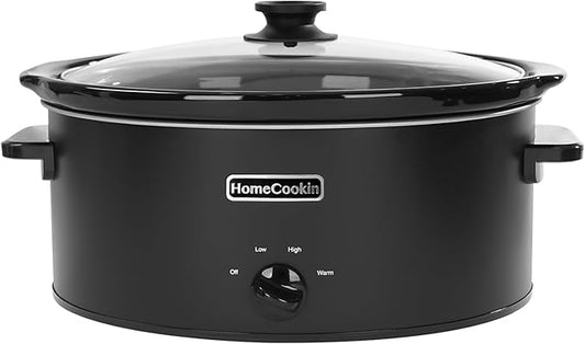 HOMECOOKIN 7 Quart Slow Cooker Oval Manual Pot Food Warmer with 3 Cooking Settings, Black Stainless Steel
