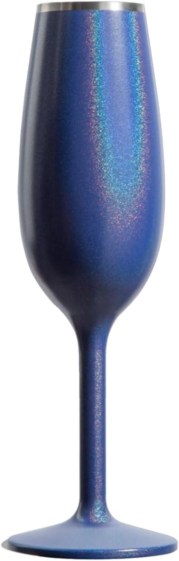 NEWPORT Stemware Collection, Premium Vacuum Insulated Stainless Steel Sparkling Wine & Champagne Flute, Crystal Thin Champagne Glass, Unbreakable & Drinks Stay Cold, Non-Slip Base, 6oz, Shimmer Blue