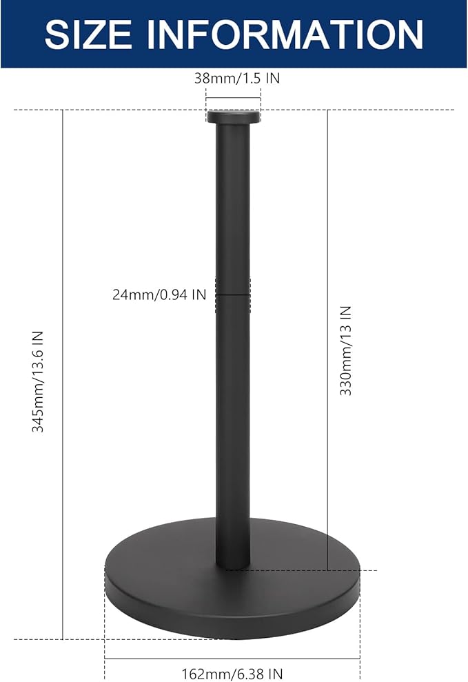 NearMoon Standing Paper Towel Holder, Kitchen Paper Towel Tissue Holder- for Bathroom Countertop, Standard or Jumbo-Sized Roll Paper (with Stainless Steel Base, Matte Black)