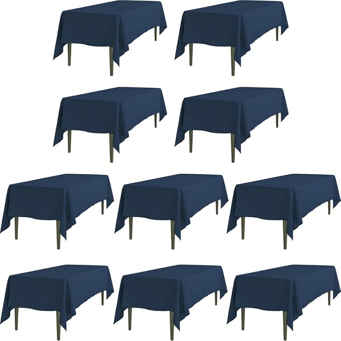 LTC LINENS 10 Pack Rectangular Tablecloths Navy Blue 60 x 102 Inch for 6 ft Rectangle Banquet Tables with Half-Drop - Stain and Wrinkle Resistant Polyester Fabric Cloth Table Covers for Wedding, Party