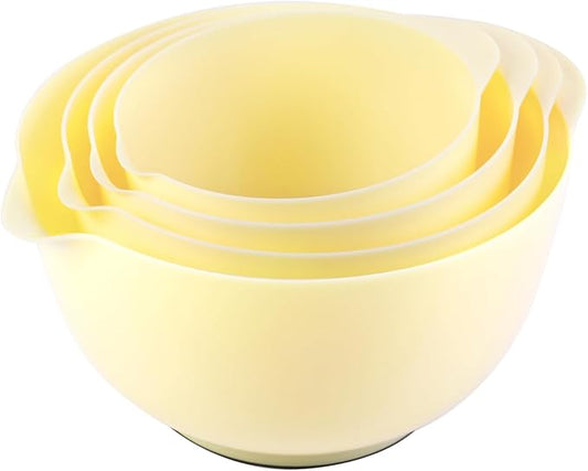 BoxedHome Nesting Plastic Mixing Bowl Set, 4 Piece Mixing Bowl Set with Pour Spouts, Size 1.7, 2.5, 3.5 and 4.5qt, for Prepping, Mixing, Baking, Cooking(2023 New Version, Yellow)