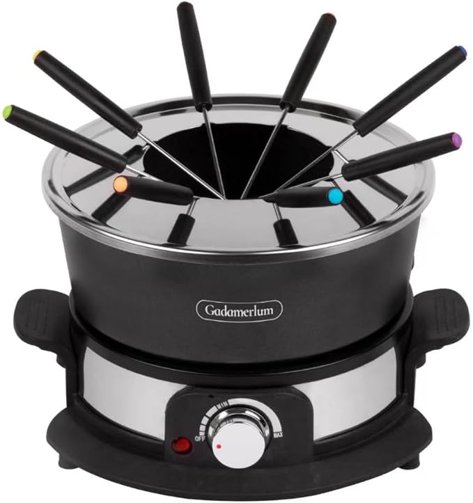 Electric Fondue Pot Set for Chocolate, 1300W Cheese Fondue Set with Multiple Fondue Pots with Adjustable Temperature, 8 Color-Code Fondue Forks, Serve 8 Persons