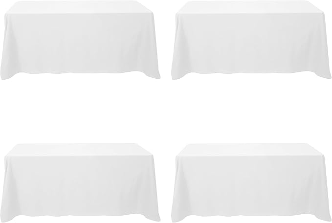 BRILLMAX 4 Pack White Tablecloths for 6 Foot Rectangle Tables 90 x 132 Inch - 6ft Rectangular Bulk Linen Polyester Fabric Washable Cloth Cover for Wedding Reception Banquet Birthday Party