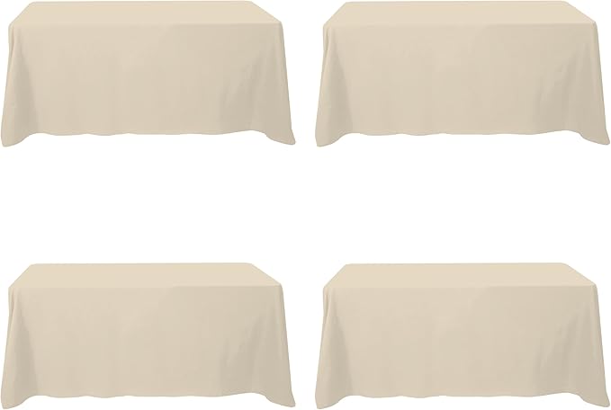 BRILLMAX 4 Pack Beige Tablecloths for 6 Foot Rectangle Tables 90 x 132 Inch - 6ft Rectangular Bulk Linen Polyester Fabric Washable Cloth Cover for Wedding Reception Banquet Birthday Party