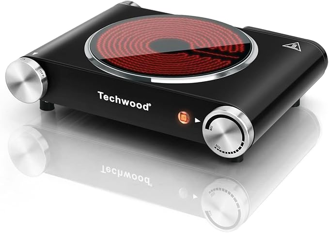 Hot Plate, Techwood Single Burner for Cooking, 1200W Portable Infrared Ceramic Electric Stove with Adjustable Temperature, 7.1” Cooktop for Home/RV/Camp, Compatible for All Cookwares, Black