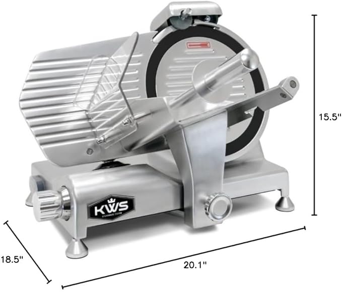 KWS Metal Collection MS-10DT Commercial 320W 10-Inch Meat Slicer Anodized Aluminum Base with Teflon Blade + Blade Removal Tool, Frozen Meat/Cheese/Food Slicer Quiet [ ETL, NSF Certified ]