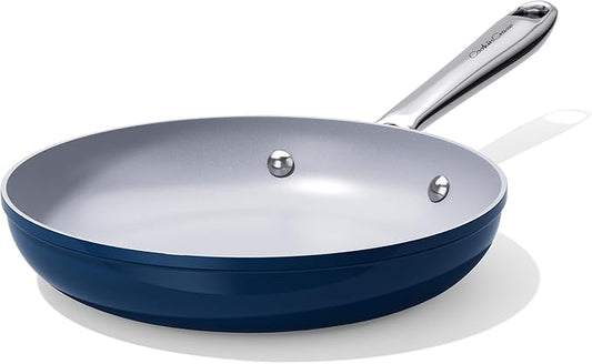 Nonstick Ceramic Frying Pan 10 Inch Induction Compatible - Non Toxic, PTFE/PFOA/PFAS Free, Oven & Dishwasher Safe up to 500°F - Non Stick Small Skillet with Stay-Cool Handle - Navy Blue