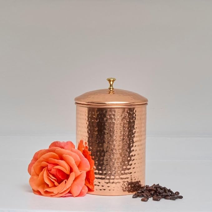 Kitchen Storage, Container for Sugar, Flour, Coffee & Tea, Food Storage, Canisters, Countertop Storage, Container with Lid, Copper Kitchen Accessories, Pure Copper Canister, Small